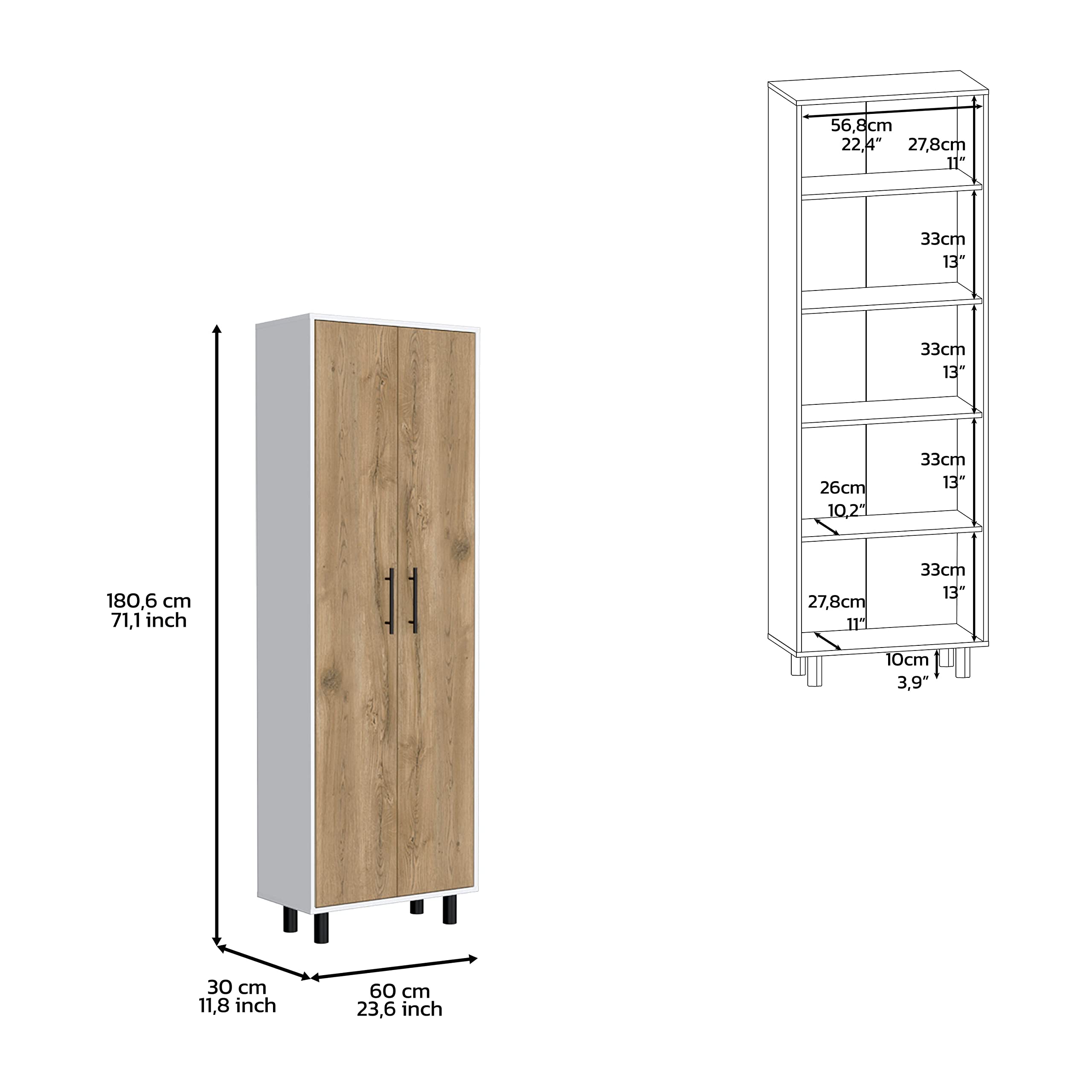 DEPOT E-SHOP Multistorage Cabinet 71" H, 5 Internal Shelves, 2 Doors, White/Macadamia