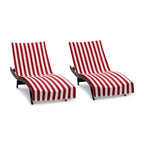 Arkwright California Chaise Lounge Cover - Pack Of 2 - Striped Soft Cotton Cabana Towel With Pocket Holder For Beach Pool Outdoor Chair, 30 X 85 In., Red