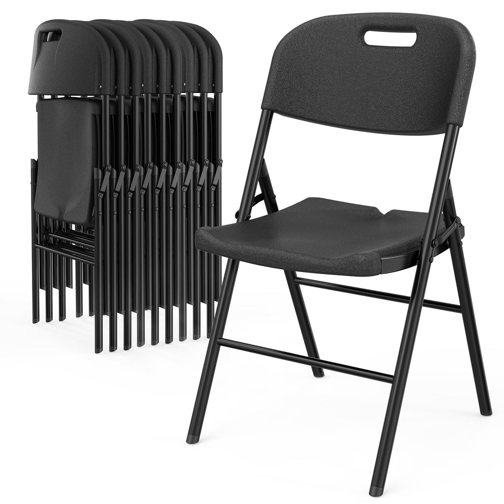 Vingli Folding Chairs, Heavy Duty Foldable Chair Portable Hdpe Plastic Seat With Steel Frame For Indoor Outdoor Dinning Party Wedding School Use, Black, 10 Pack