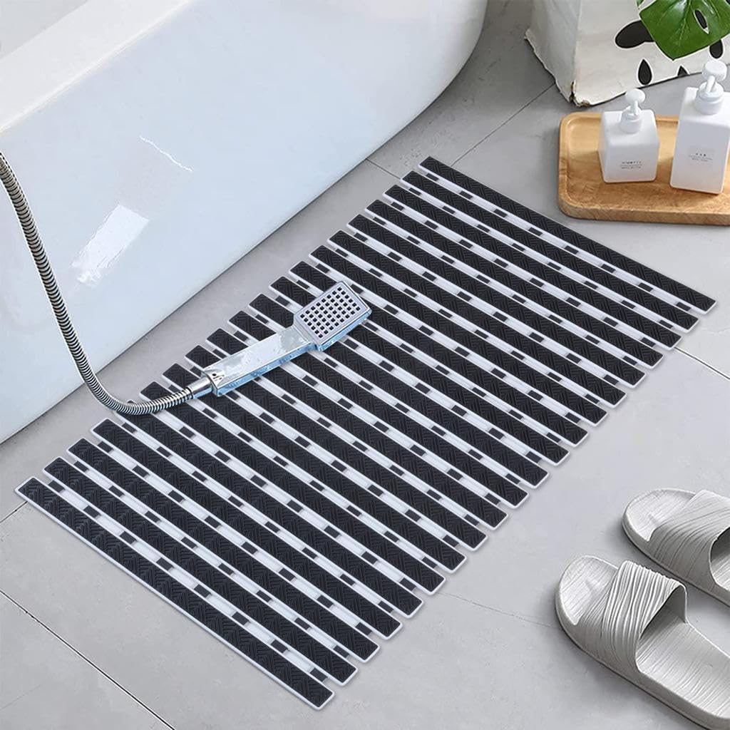 PRENSYA PVC AntiSlip Shower Mat with Strong Suction Cups & Drain Holes | NonSkid Textured Waterproof PVC Rubber Bath Mat for B