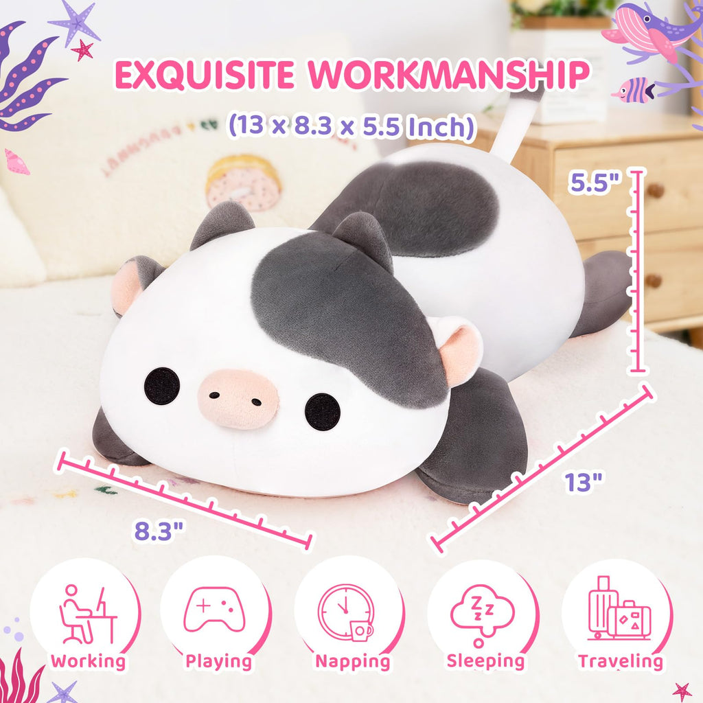 Mewaii Cute Cow Plush Pillow, Kawaii Plushies White Cow Stuffed Toys, Squishy Plushies, Cuddle Plush Pillow For Boys & Girls