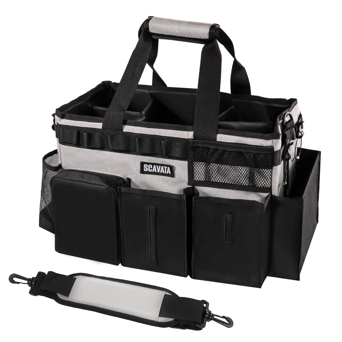 SCAVATA Wearable Cleaning Caddy Bag, Cleaning Caddy Supplies Organizer with Handle & Shoulder Straps for Housekeepers, Under Sin