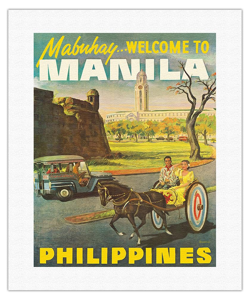 Manila Philippines - Mabuhay (Welcome) - Vintage Travel Poster c.1950s - Fine Art Rolled Canvas Print 16in x 20in
