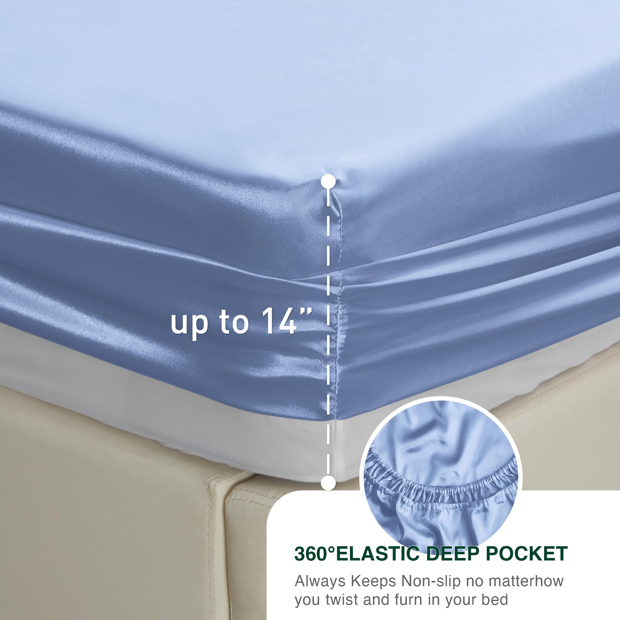 Love'S Cabin Satin Queen Sheets Set - 4 Piece Sky Blue Silky Satin Bed Sheets Queen Set With Deep Pocket, Luxury Silk Feel Satin Queen Size Sheet Set (1 Flat Sheet,1 Fitted Sheet,2 Pillow Cases)