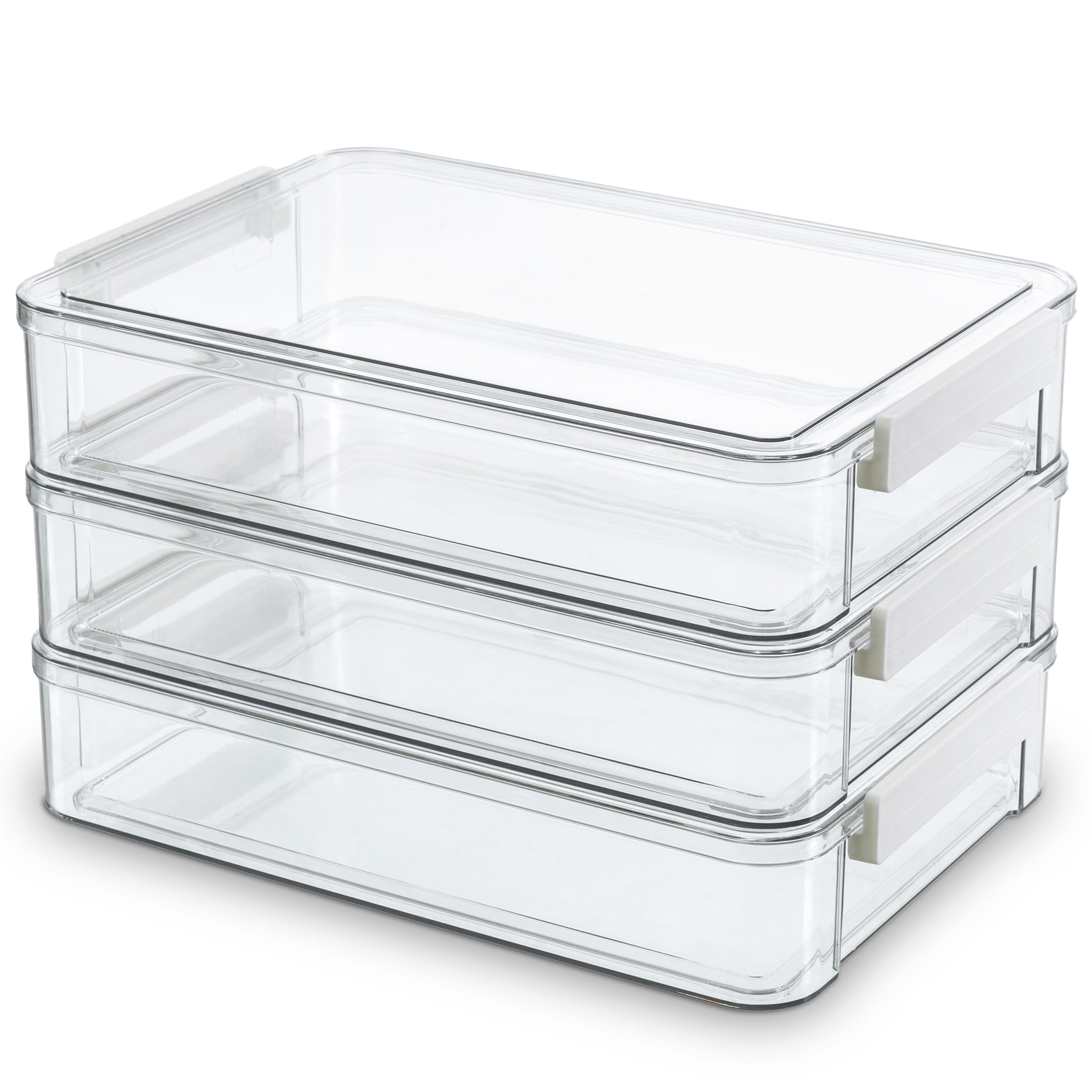 Citylife 3 Pcs 9 X 13 Plastic Storage Bins With Lids And Latches, Portable Art Supply Storage Organizer, Paper Storage Box For O