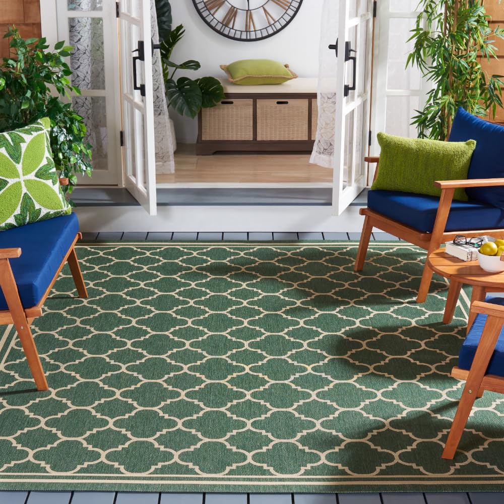 SAFAVIEH Courtyard Collection Area Rug - 10 x 14, Dark Green & Beige, Trellis Design, Non-Shedding & Easy Care, Indoor/Outdoor