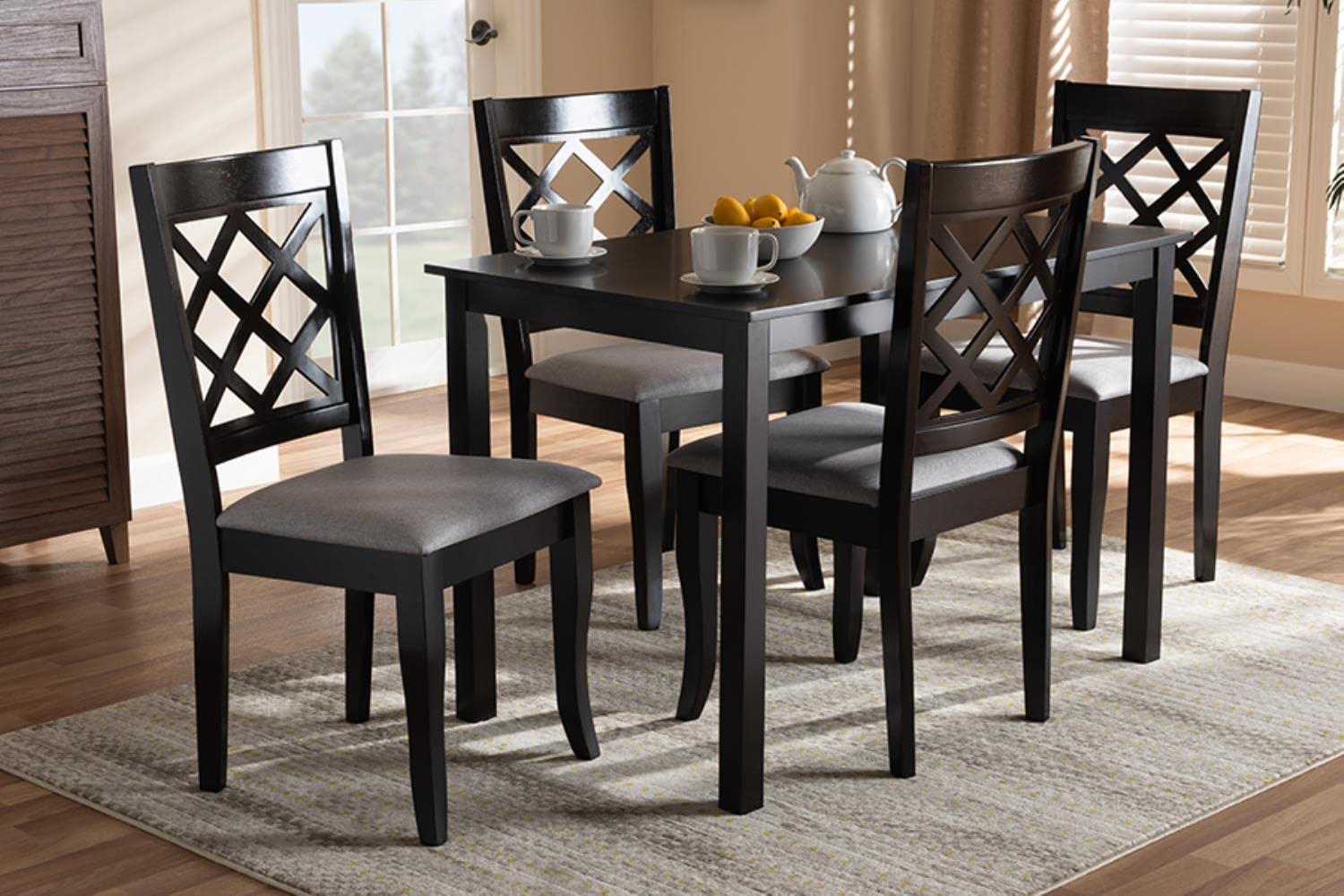Baxton Studio Verner Modern and Contemporary Grey Fabric Upholstered Espresso Brown Finished 5-Piece Wood Dining Set