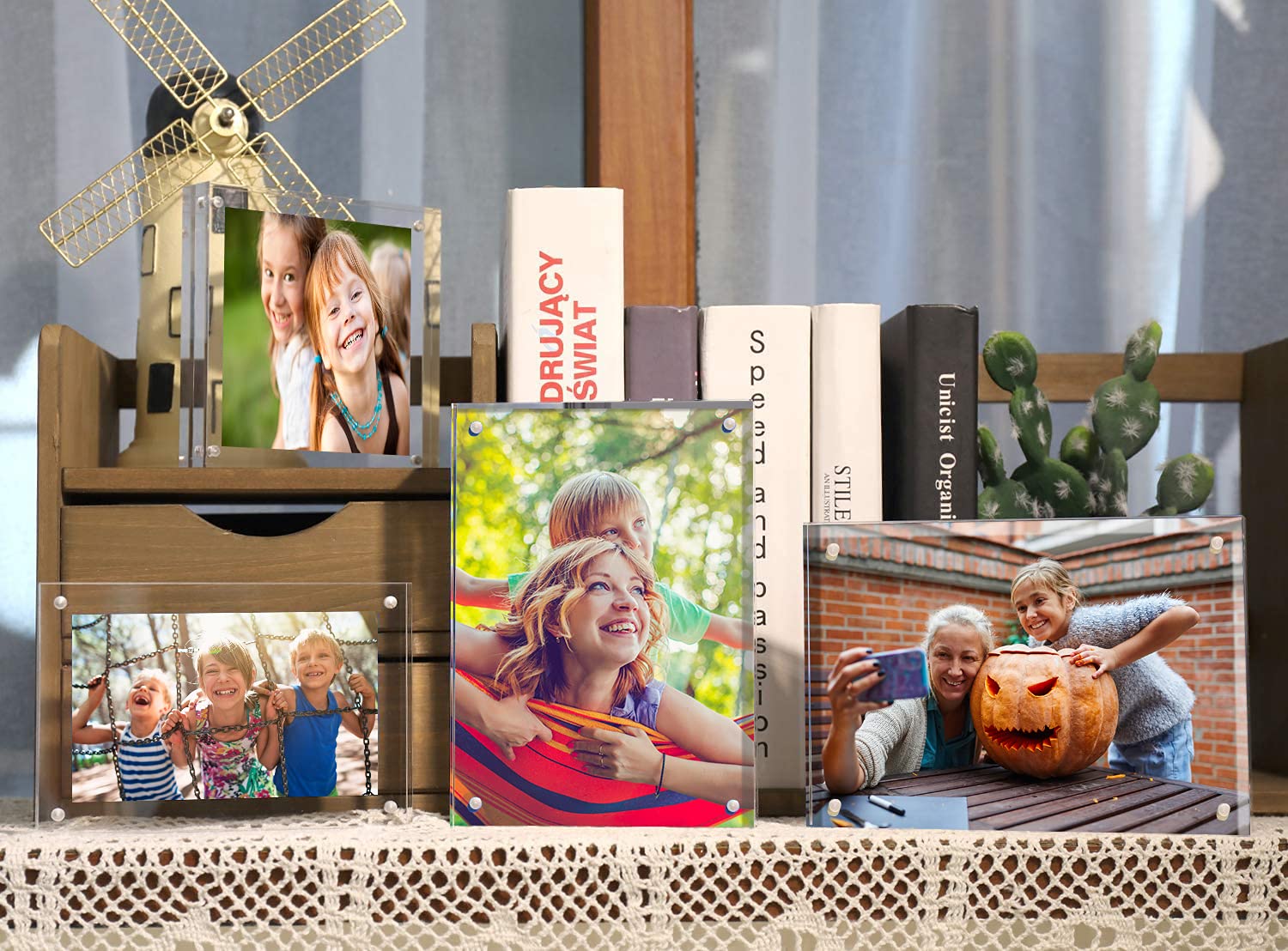 Ilyxy 2 Pack Acrylic Frame 5X7, 20% Thicker, 24Mm Thick Frameless Clear Picture Frame, Double Sided Magnetic Photo Frame, Free S
