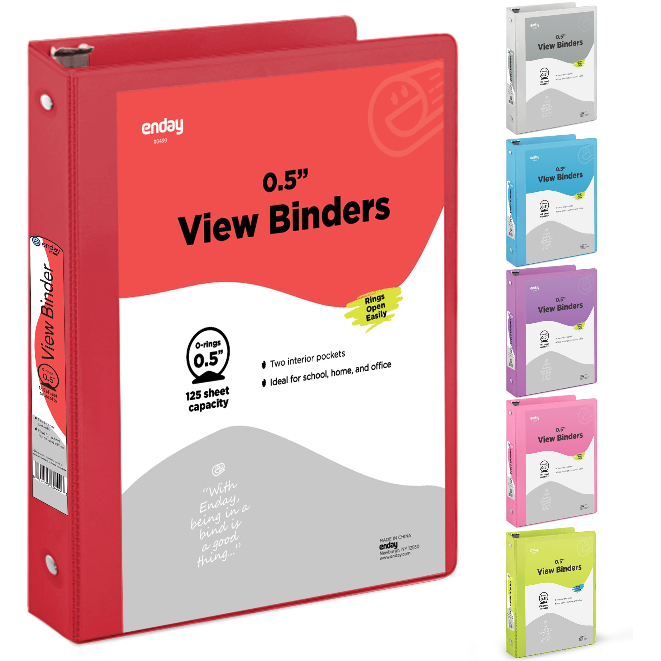 Inch 3 Ring Binder .5 Inch Red Clear View Cover With 2 Inside Pockets, Colored School Supplies Office And Home Binders - By End