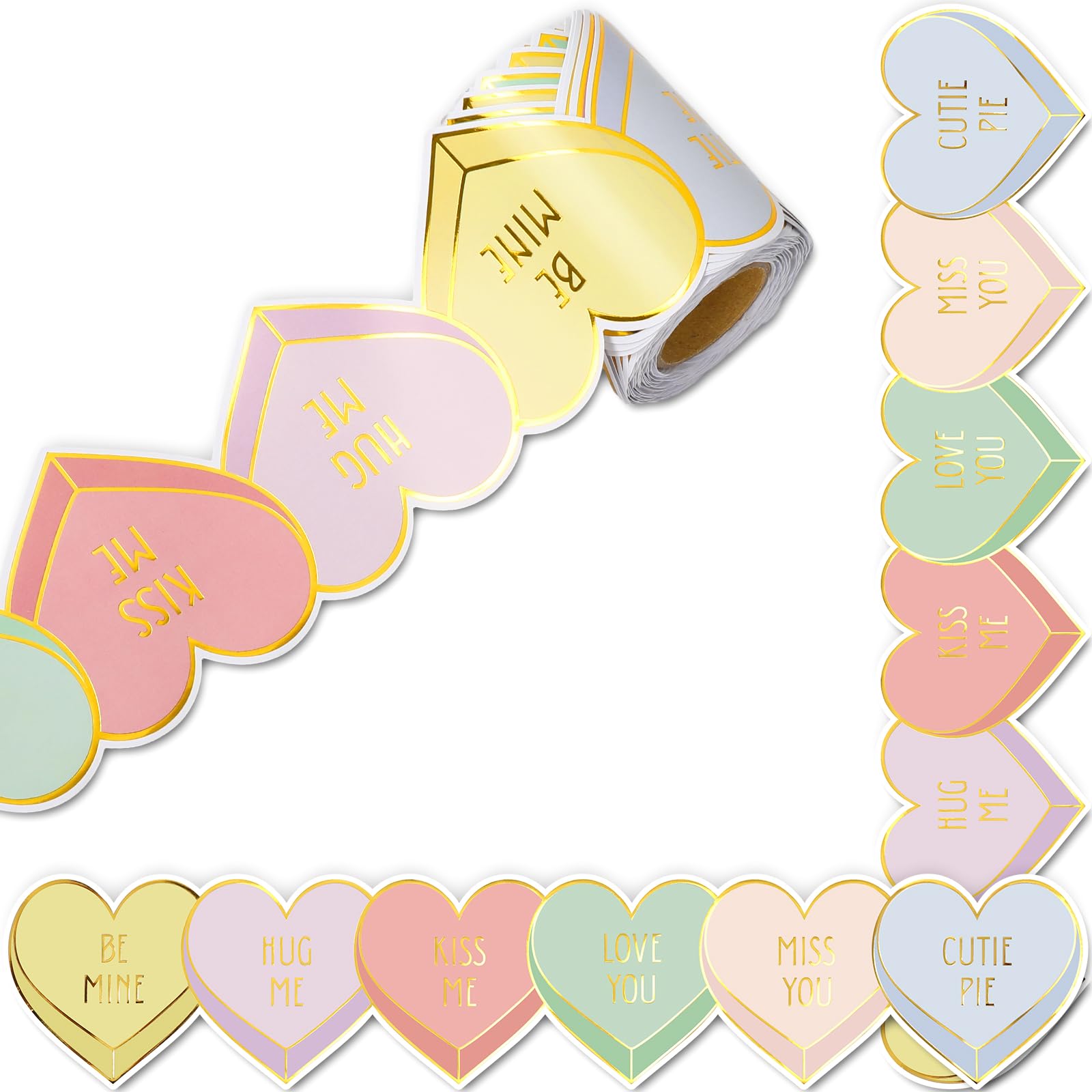 Whaline 32.8Ft Valentine'S Day 3D Heart Bulletin Board Borders Creative Colorful Gold Foil Heart Die-Cut Border Trim For Valenti