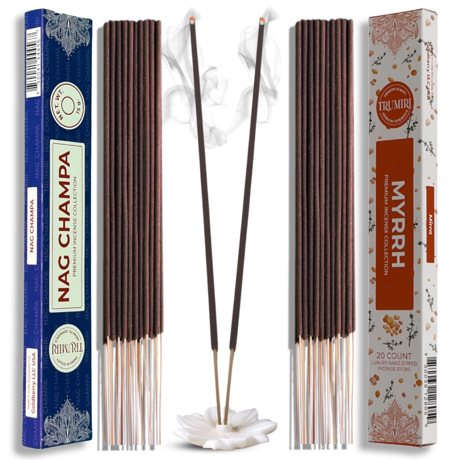 Trumiri Incense Sticks - Combo Pack of 35 Insence-Sticks - 15 Nag Champa + 20 Myrrh - Insenses - Insents - Incents - Inscense - 