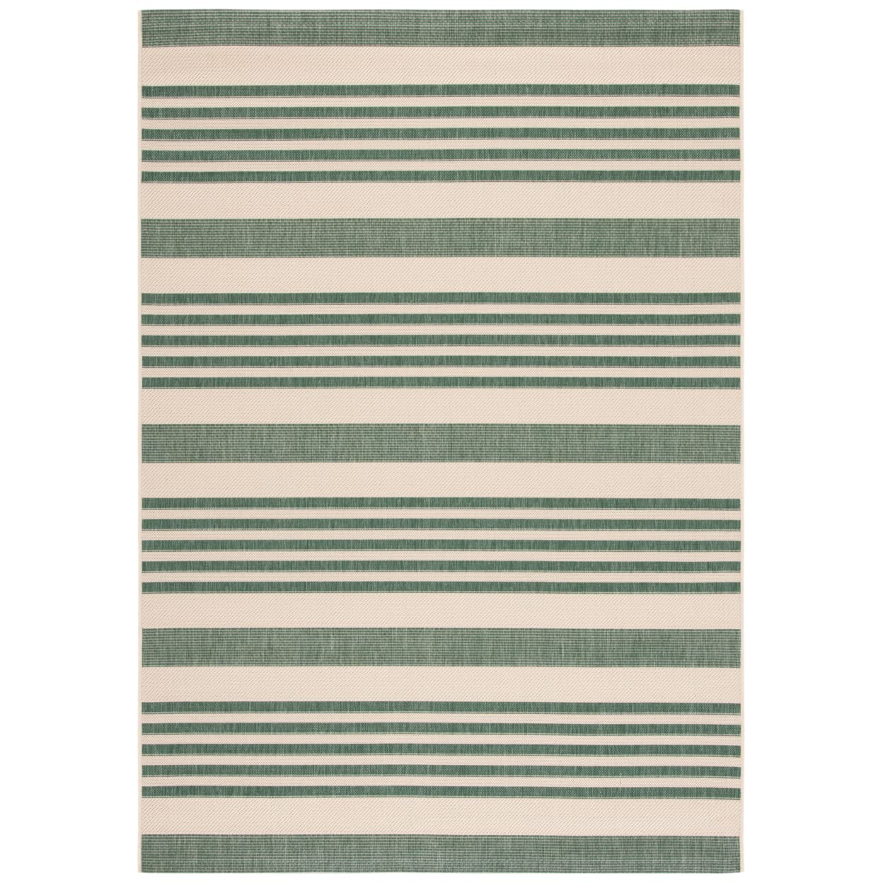 Safavieh Courtyard Collection Area Rug - 4' Round, Beige & Dark Green, Stripe Design, Non-Shedding & Easy Care, Indoor/Outdoor &