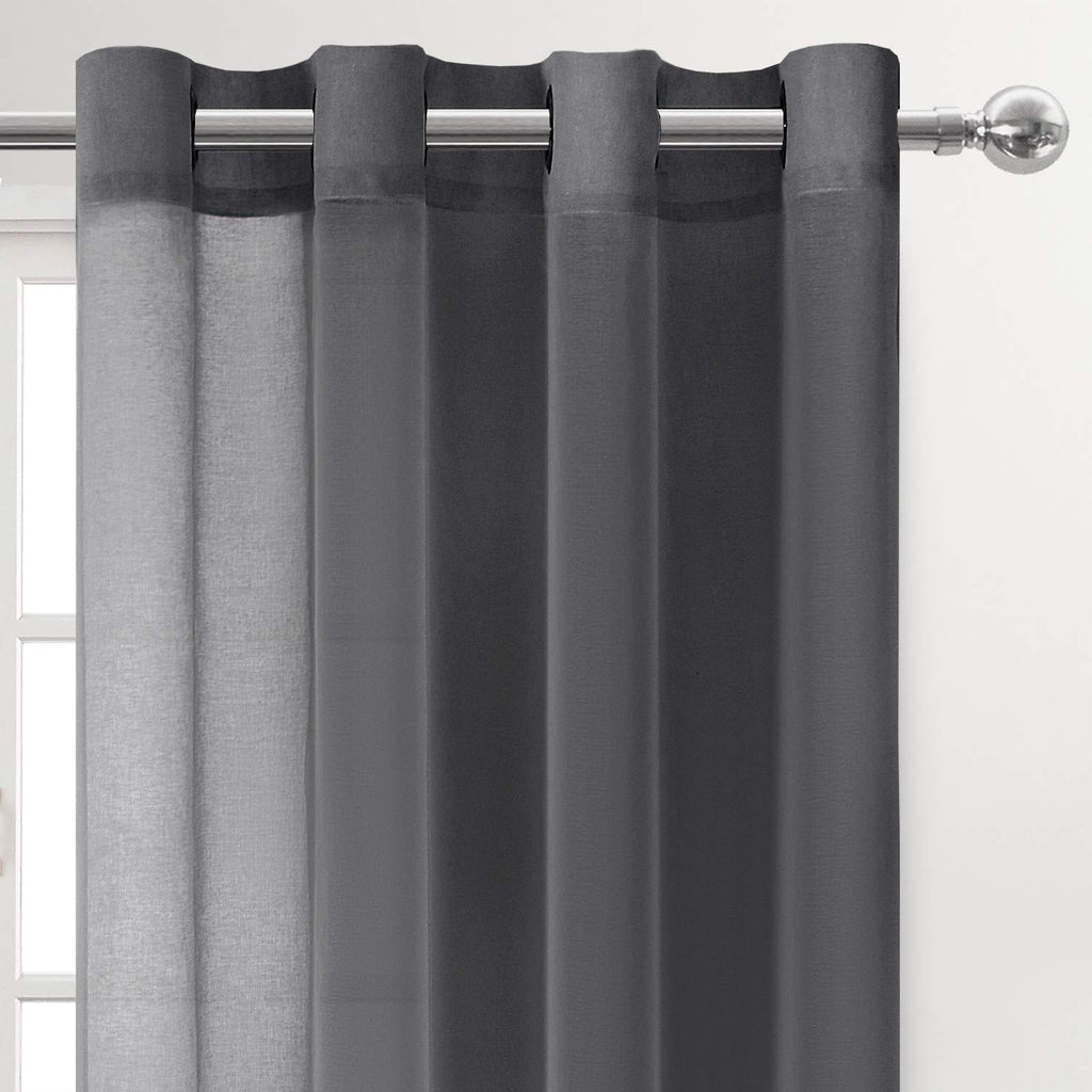 Dwcn Dark Grey Sheer Curtains For Living Room Bedroom - Faux Linen Look Voile Drapes Grommet Top Window Curtain Panel 52 X 84 In