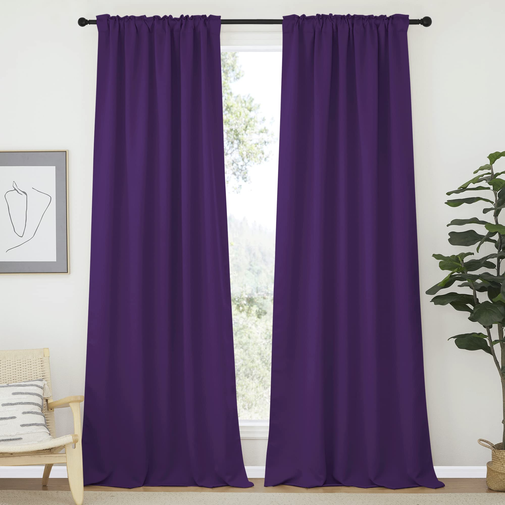 Nicetown Bedroom Blackout Draperies And Window Treatment- (Dark Royal Purple Color) 52 Width X 95 Length, 2 Panels Set, Solid Blackout Curtain Panels
