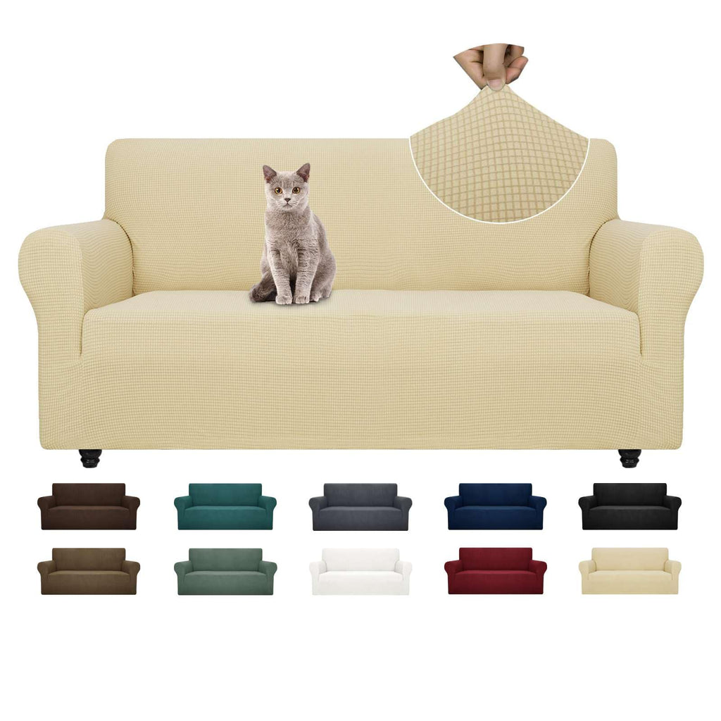 Znsayotx Super Stretch Couch Cover Universal Sofa Covers For Living Room Dogs Pet Friendly Furniture Protector Fitted Spandex Sofa Slipcovers With Anti Slip Foam Sticks (Beige, Sofa)