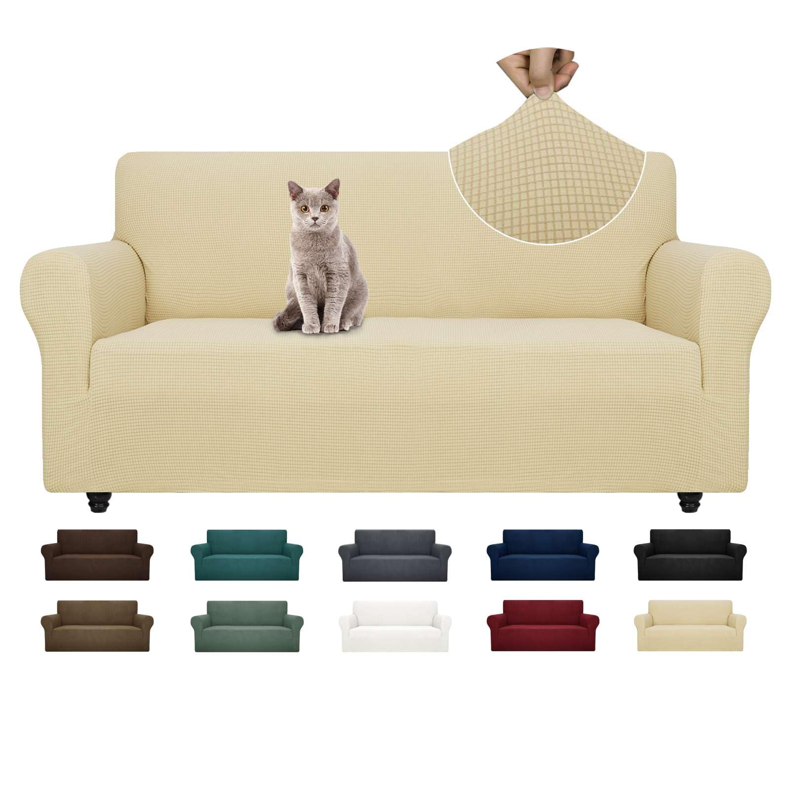 Znsayotx Super Stretch Couch Cover Universal Sofa Covers For Living Room Dogs Pet Friendly Furniture Protector Fitted Spandex Sofa Slipcovers With Anti Slip Foam Sticks (Beige, Sofa)