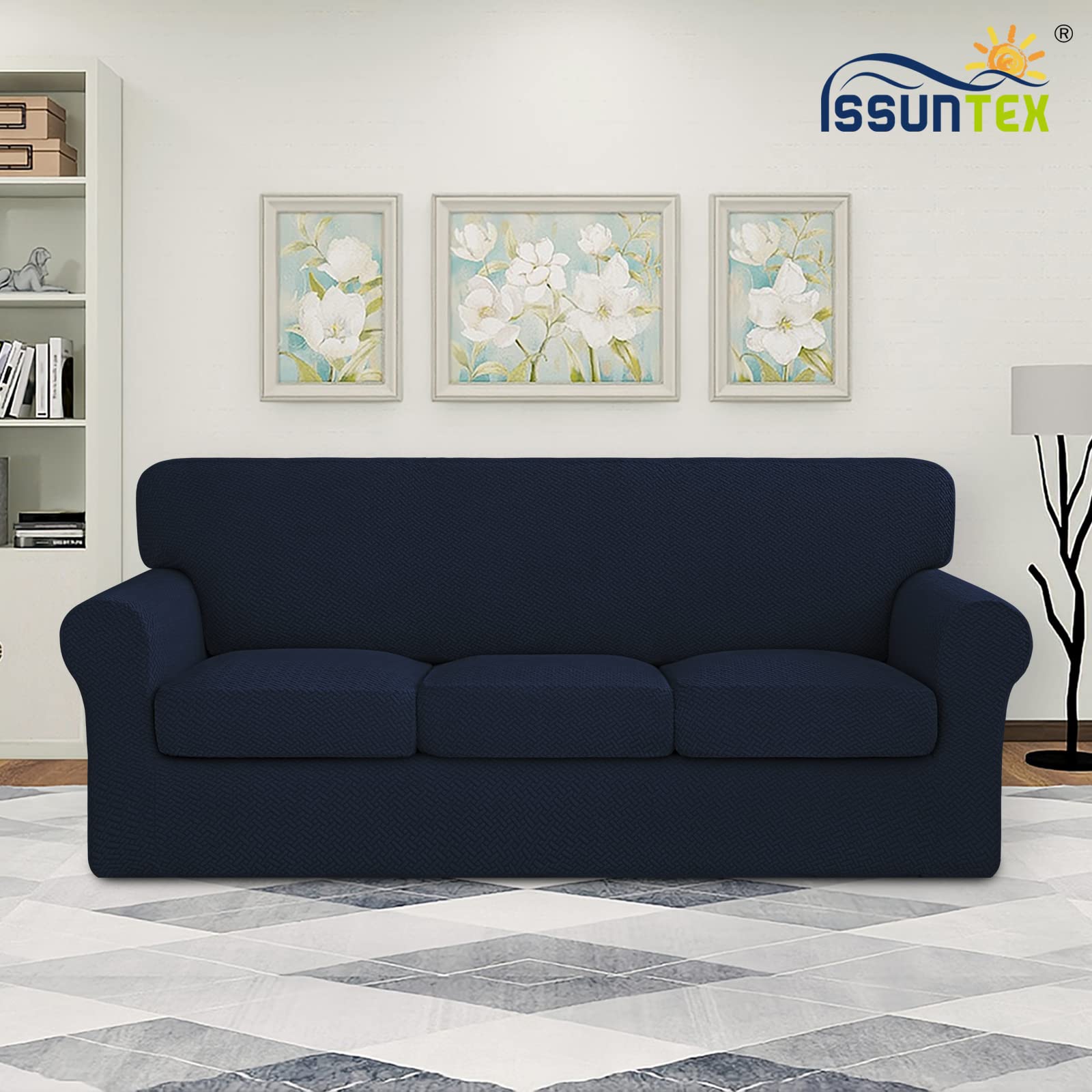 Issuntex 4 Pieces High Stretch Thicken Couch Covers, Soft Sofa Slipcover For 3 Separate Cushion Couch, Jacquard Fabric Elastic S