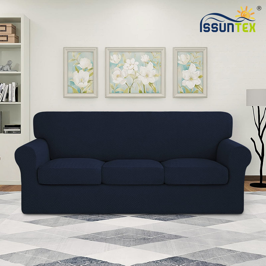 Issuntex 4 Pieces High Stretch Thicken Couch Covers, Soft Sofa Slipcover For 3 Separate Cushion Couch, Jacquard Fabric Elastic S