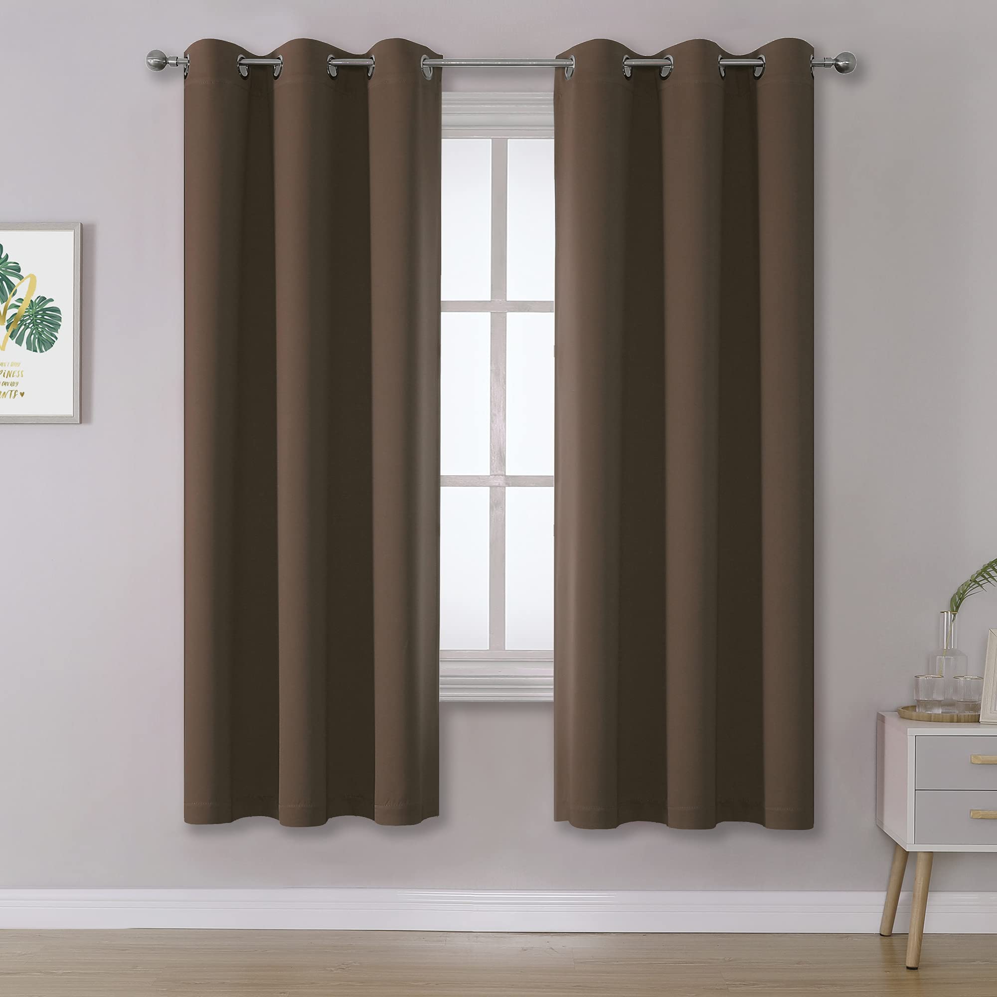Dualife Brown Curtains 72 Inch Length 2 Panels Coffee Color Curtains With Grommet Thermal Insulated Room Darkening Solid Blackou