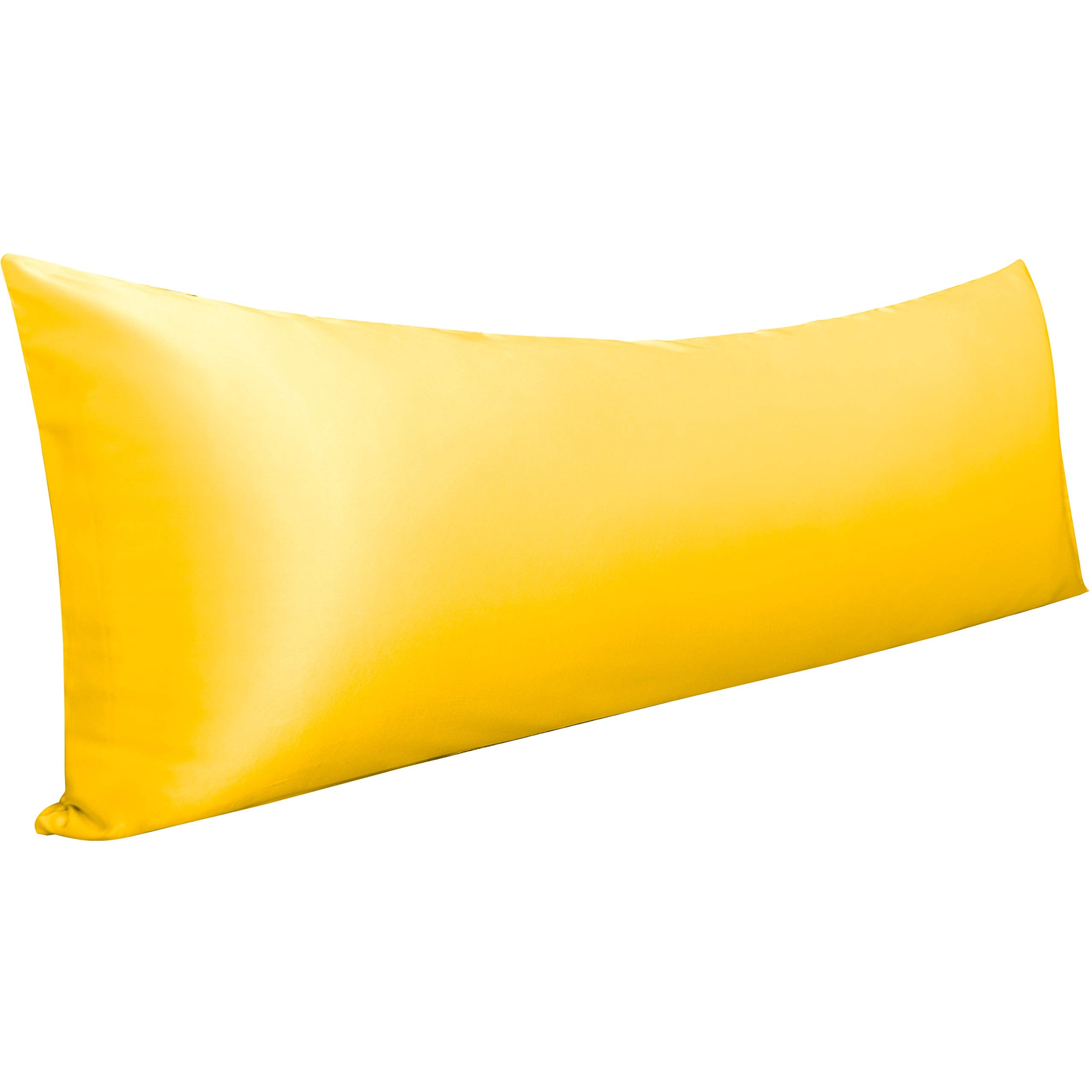 Ntbay Satin Body Pillowcase For Hair And Skin, Luxurious And Silky Pillow Case With Envelope Closure, 20X54 Inches, Yellow