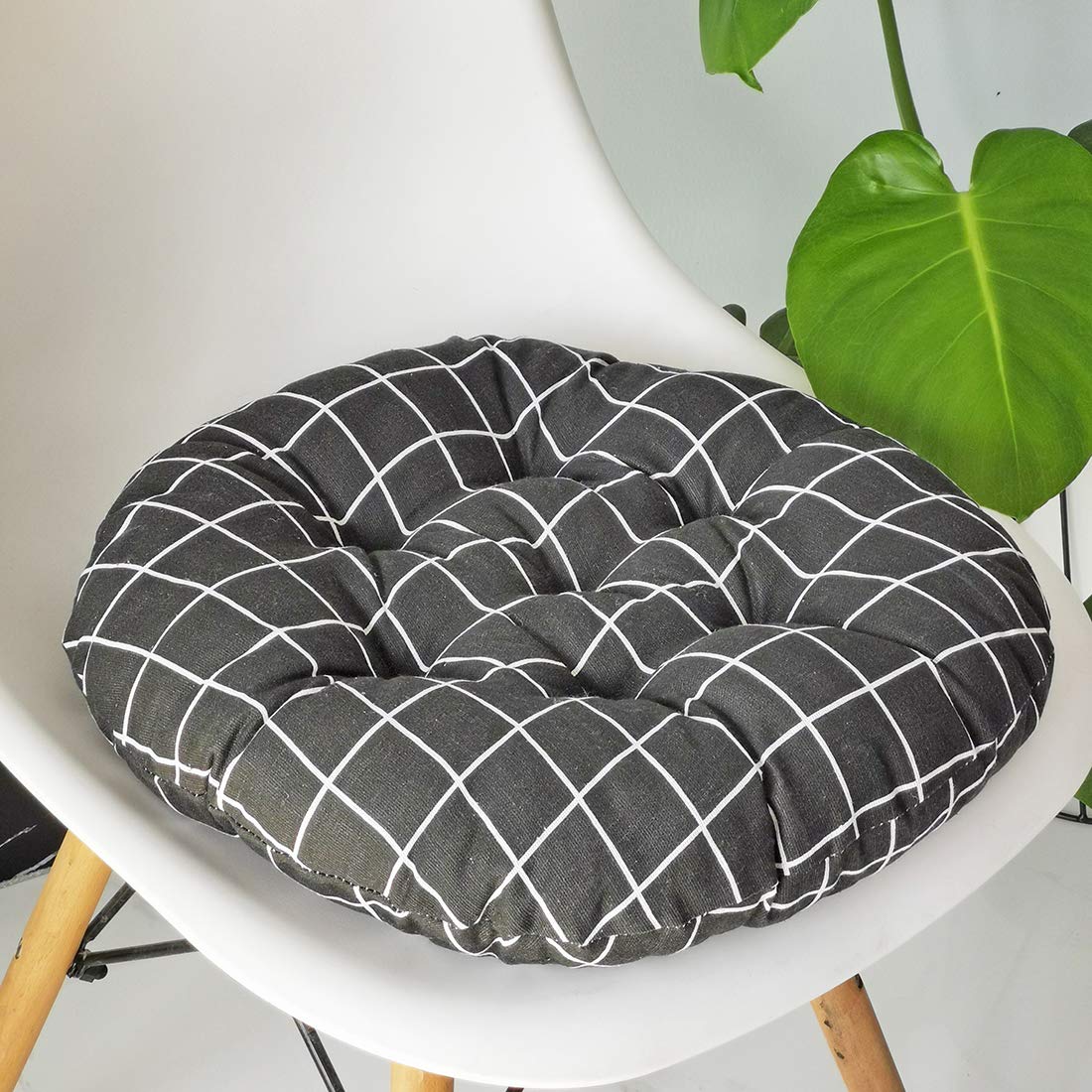 Vctops Bohemian Soft Round Chair Pad Garden Patio Home Kitchen Office Seat Cushion Grid Balck Diameter 20'