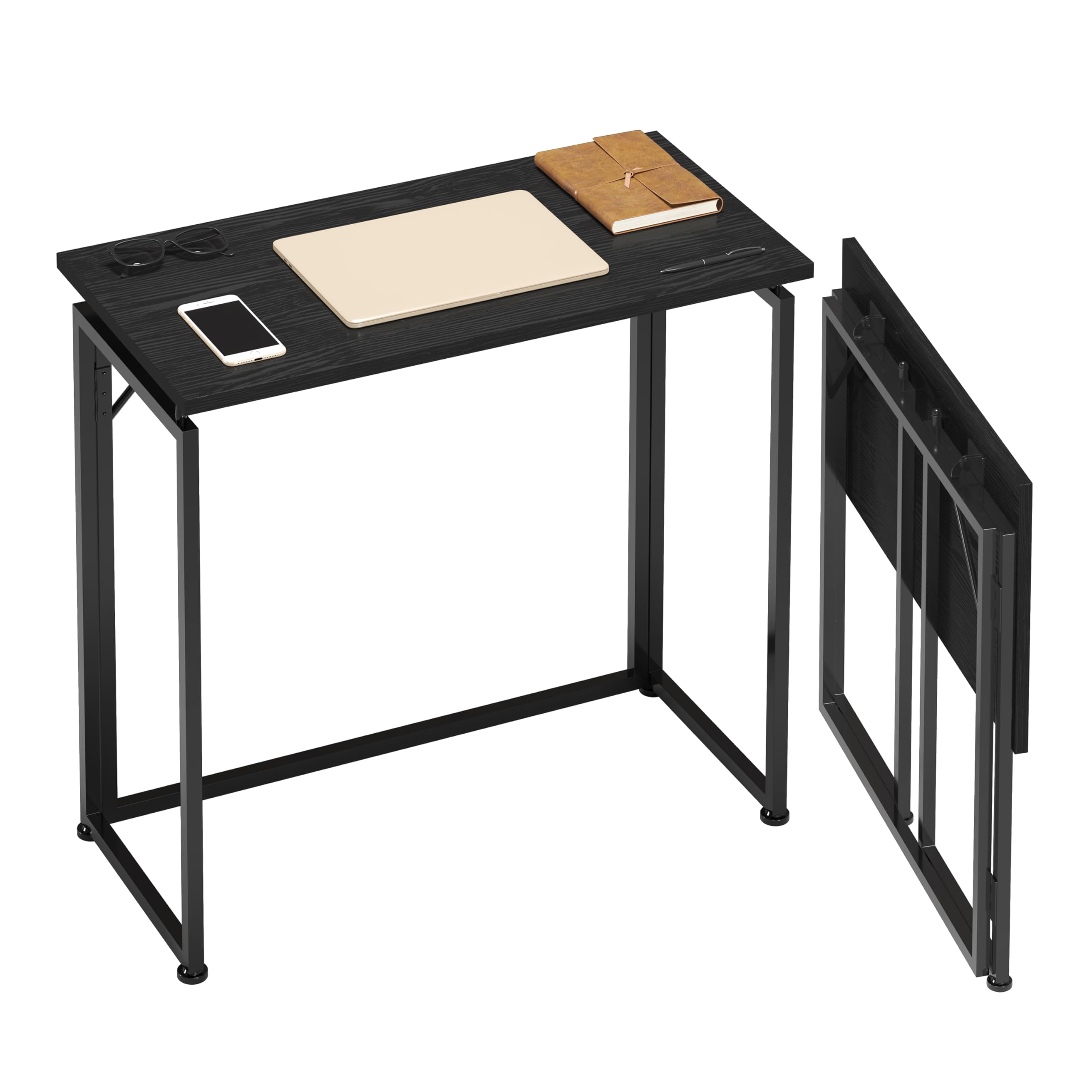 31.5 Folding Desk for Small Spaces, No Assembly Required, Black