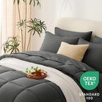 Cozylux King Size Comforter Set - 7 Pieces Bed In A Bag King, Complete Bedding Sets Bed Set For All Season With Comforter, Flat Sheets, Fitted Sheet, Pillowcases & Shams Dark Grey