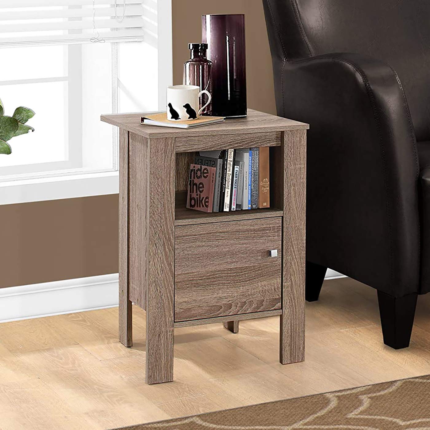 Monarch Specialties Accent Table-Dark Taupe Night Stand With Storage, 17.25&quot; L X 14&quot; D X 24.25&quot; H