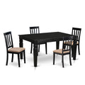 East West Furniture WEAN5-BLK-C 5 Piece Kitchen Table Set Includes a Rectangle Dining Room Table with Butterfly Leaf and 4 Linen Fabric Upholstered Chairs, 42x60 Inch, Black