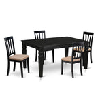 East West Furniture WEAN5-BLK-C 5 Piece Kitchen Table Set Includes a Rectangle Dining Room Table with Butterfly Leaf and 4 Linen Fabric Upholstered Chairs, 42x60 Inch, Black