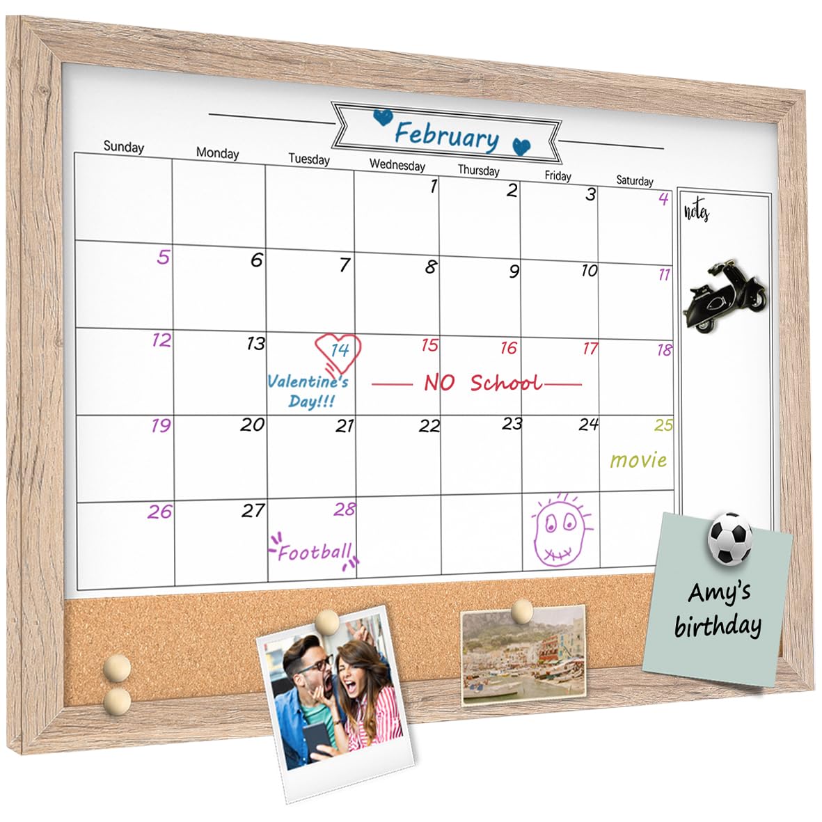 Toraso Whiteboard Calendar & Corkboard,Small Combination Dry Erase White Board & Bulletin Board, 13' X 17',Rustic Brown Frame