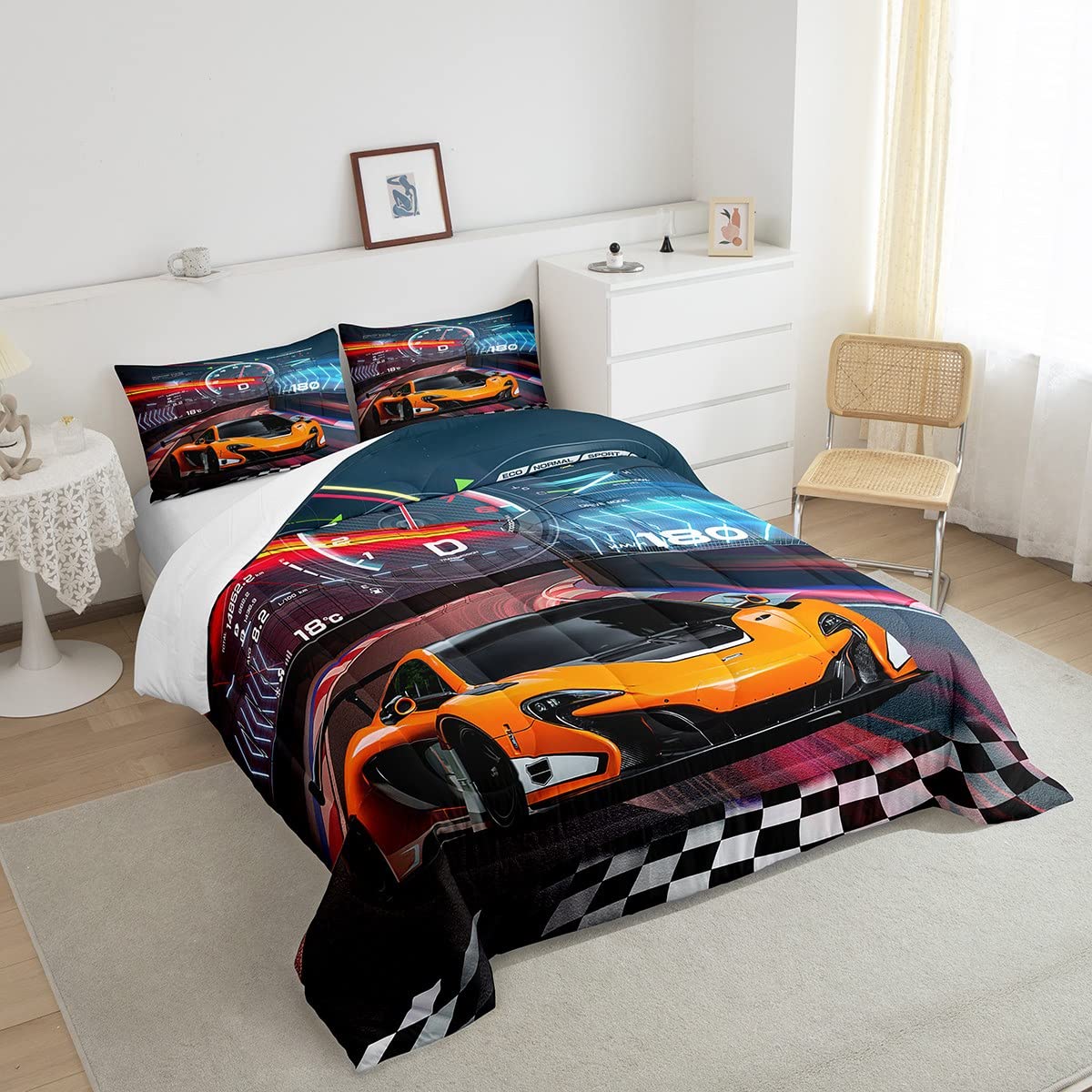Feelyou Race Car Bedding Set Boys Extreme Sports Comforter Set For Kids Boys Cool Car Comforter Car Sports Quilt Set 1 Comforter