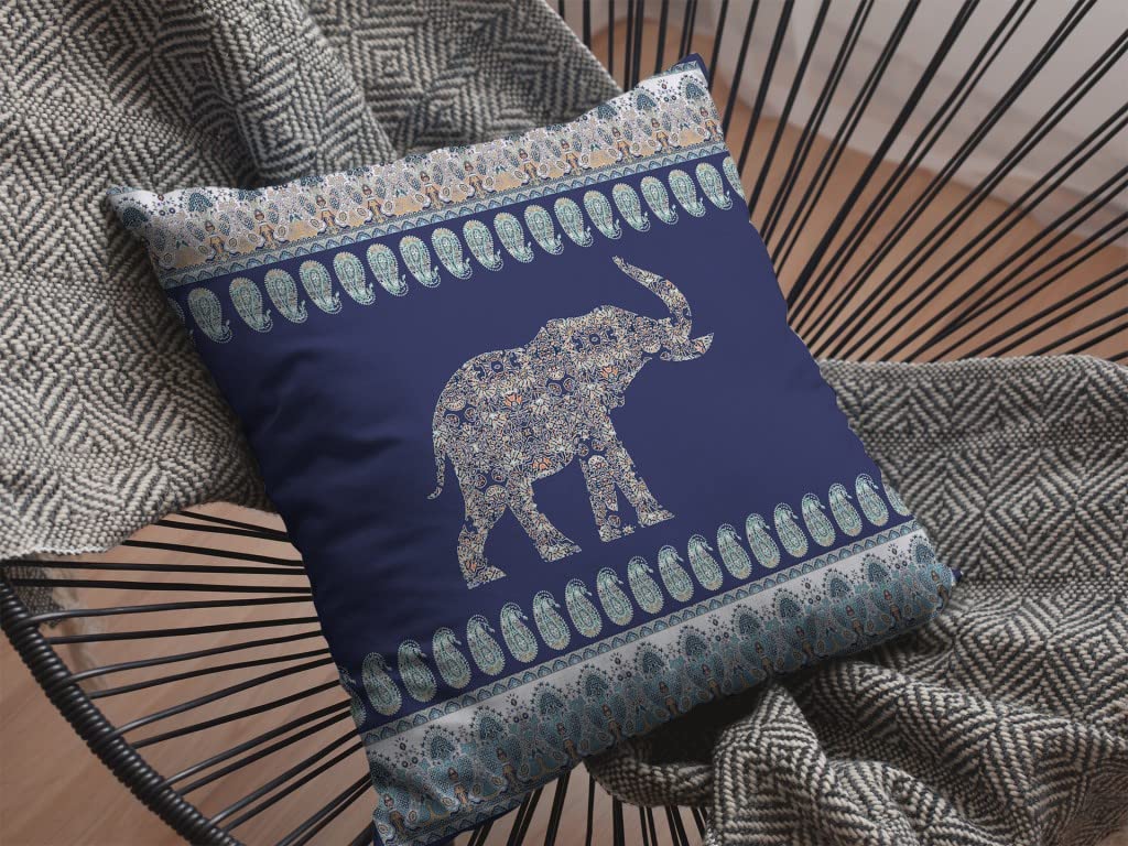 HomeRoots 16â€ Navy Ornate Elephant Suede Throw Pillow