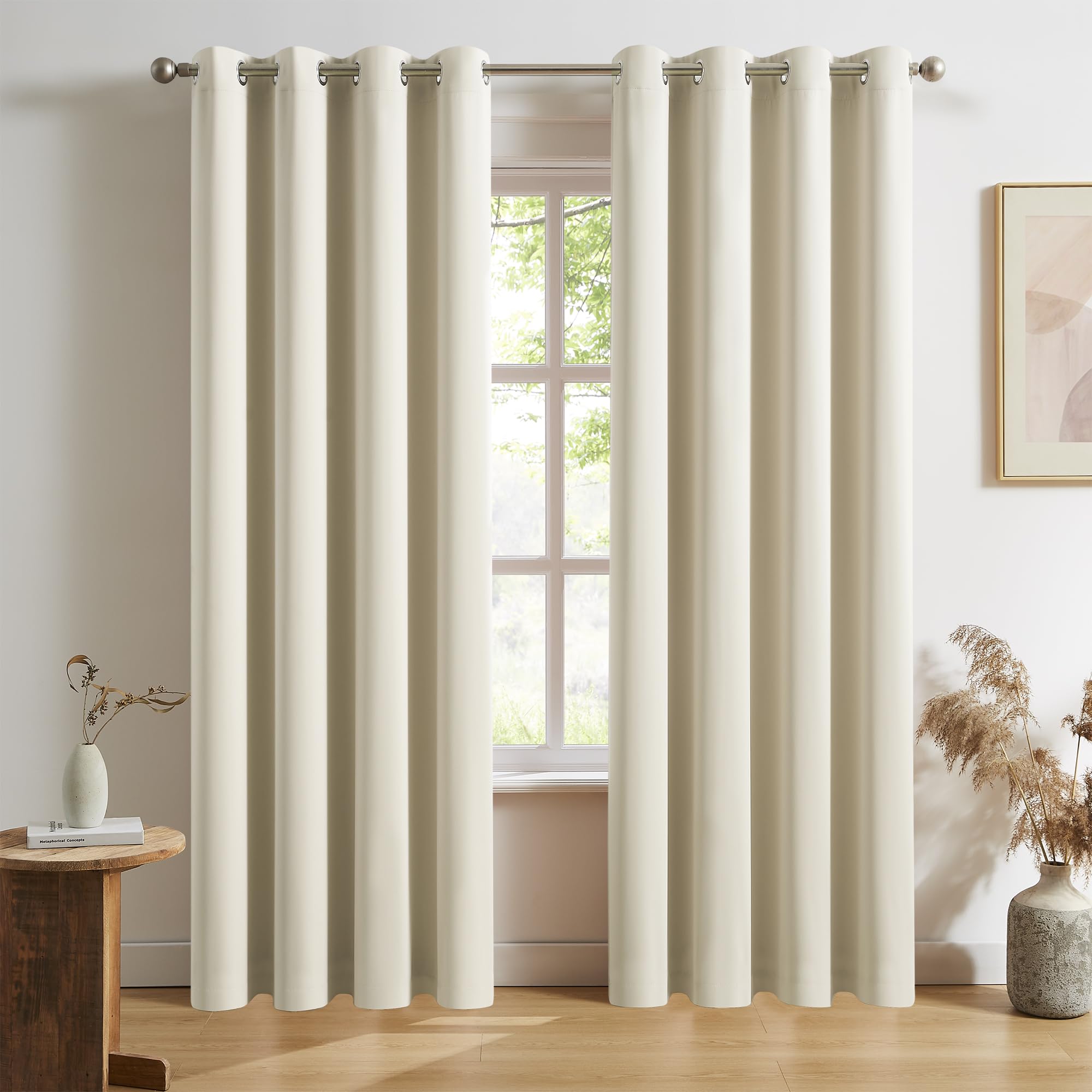 Dualife 90 Inch Curtains Cream Beige Blackout Window Drapes For Bedroom Thermal Insulated Room Darkening Curtains 2 Panels For L