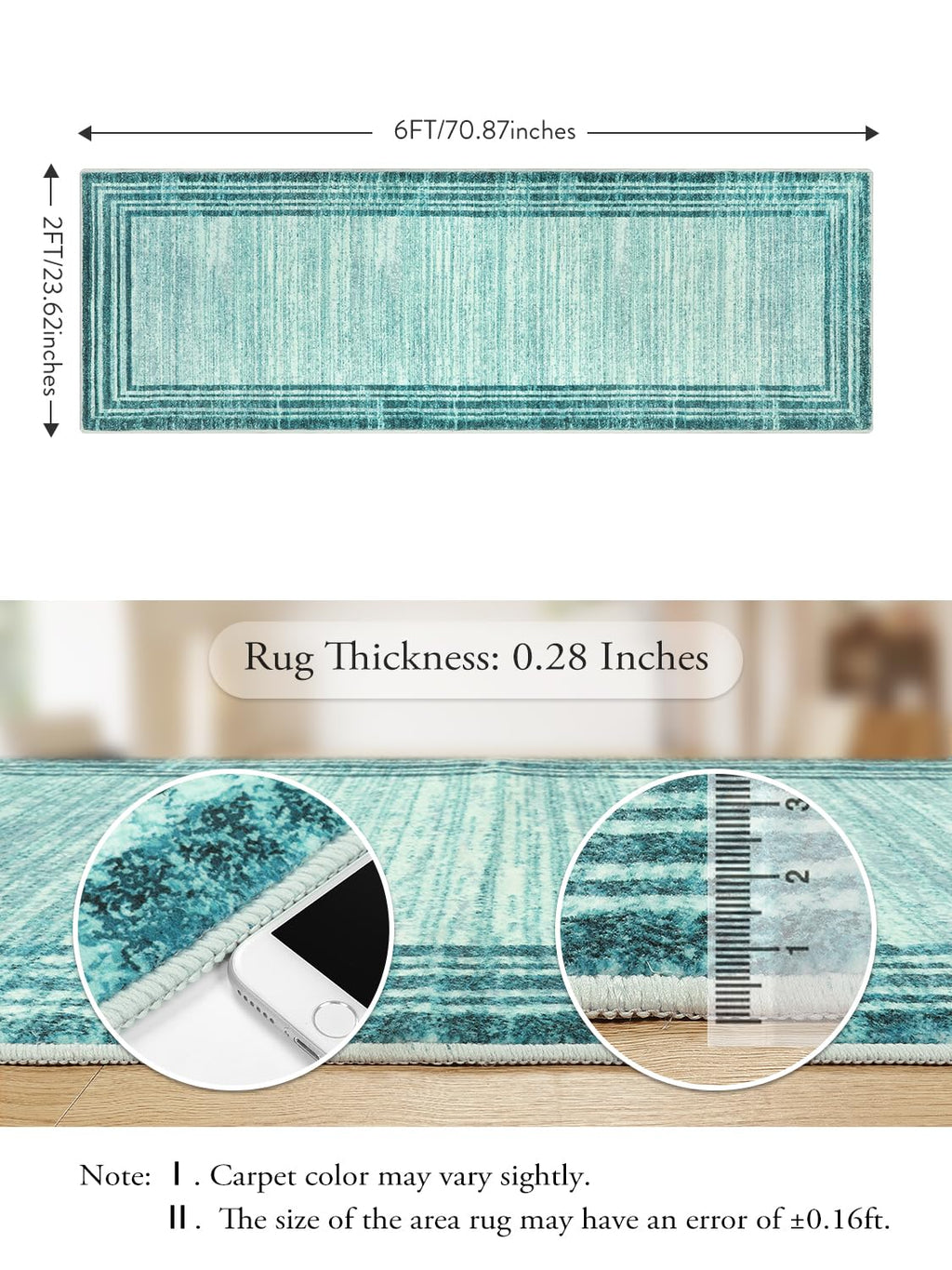 Lahome Abstract 2X6 Teal Runner Rug For Entryway Indoor,Washable Modern Rug Runners For Hallways Non Slip,Low-Pile Soft Minimali