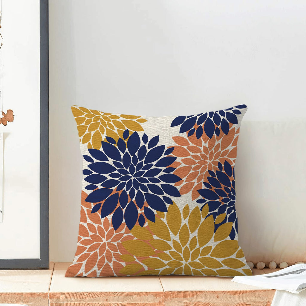 Navy Blue Summer Outdoor Pillow Covers 18X18 Inch Set Of 2 Mustard Yellow Coral Dahlia Floral Decor Throw Pillows Modern Geometr