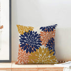 Navy Blue Summer Outdoor Pillow Covers 18X18 Inch Set Of 2 Mustard Yellow Coral Dahlia Floral Decor Throw Pillows Modern Geometr