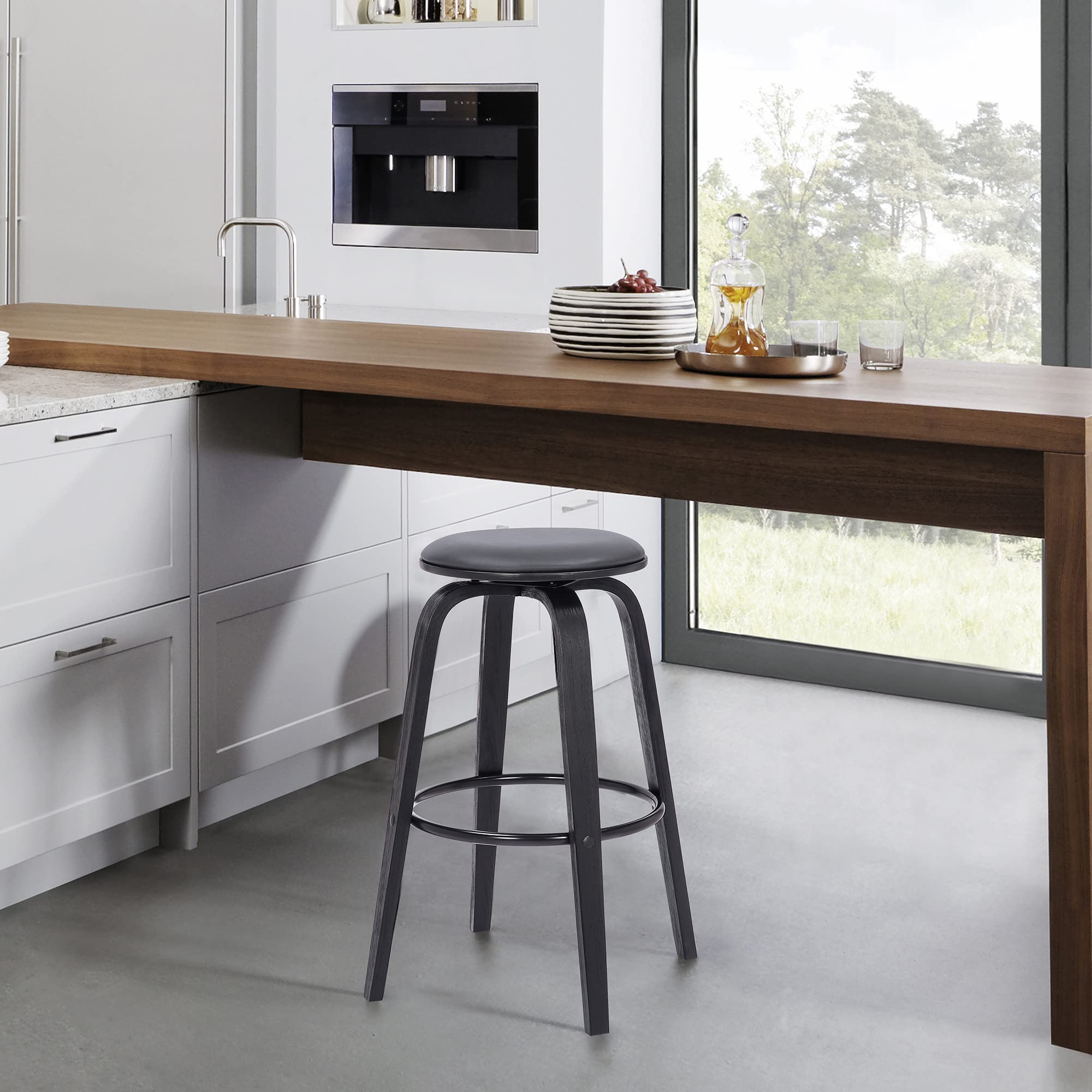 HomeRoots Poplar, Faux Leather, Chrome Metal 30â€ Gray Faux Leather Backless Modern Swivel Bar