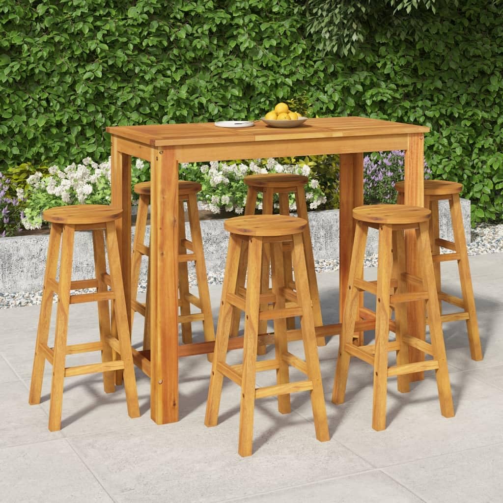 vidaXL Patio Dining Set 7 Piece, Outdoor Hightop Table and Chairs, Counter Height Desk, Pub Table Set for Porch Backyard, Farmhouse, Solid Acacia Wood Brown