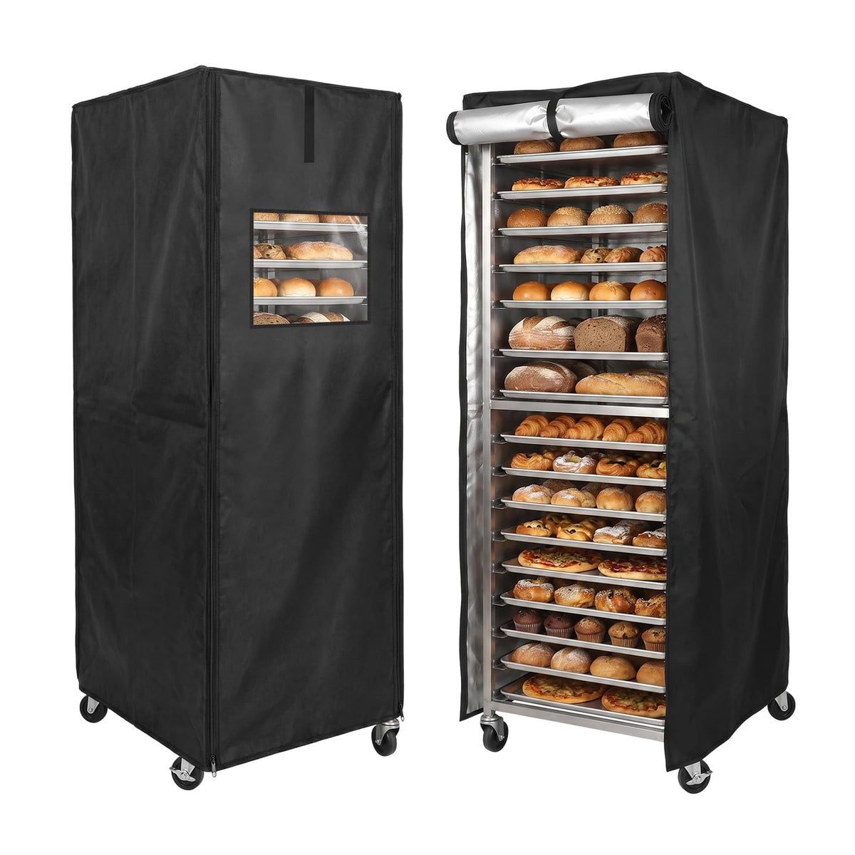 WIMPROXIAO Bread Rack Cover, Black Oxford Fabric 20 Tier Sheet Pan Rack Cover with Zipper, Waterproof Dustproof Protective Cover