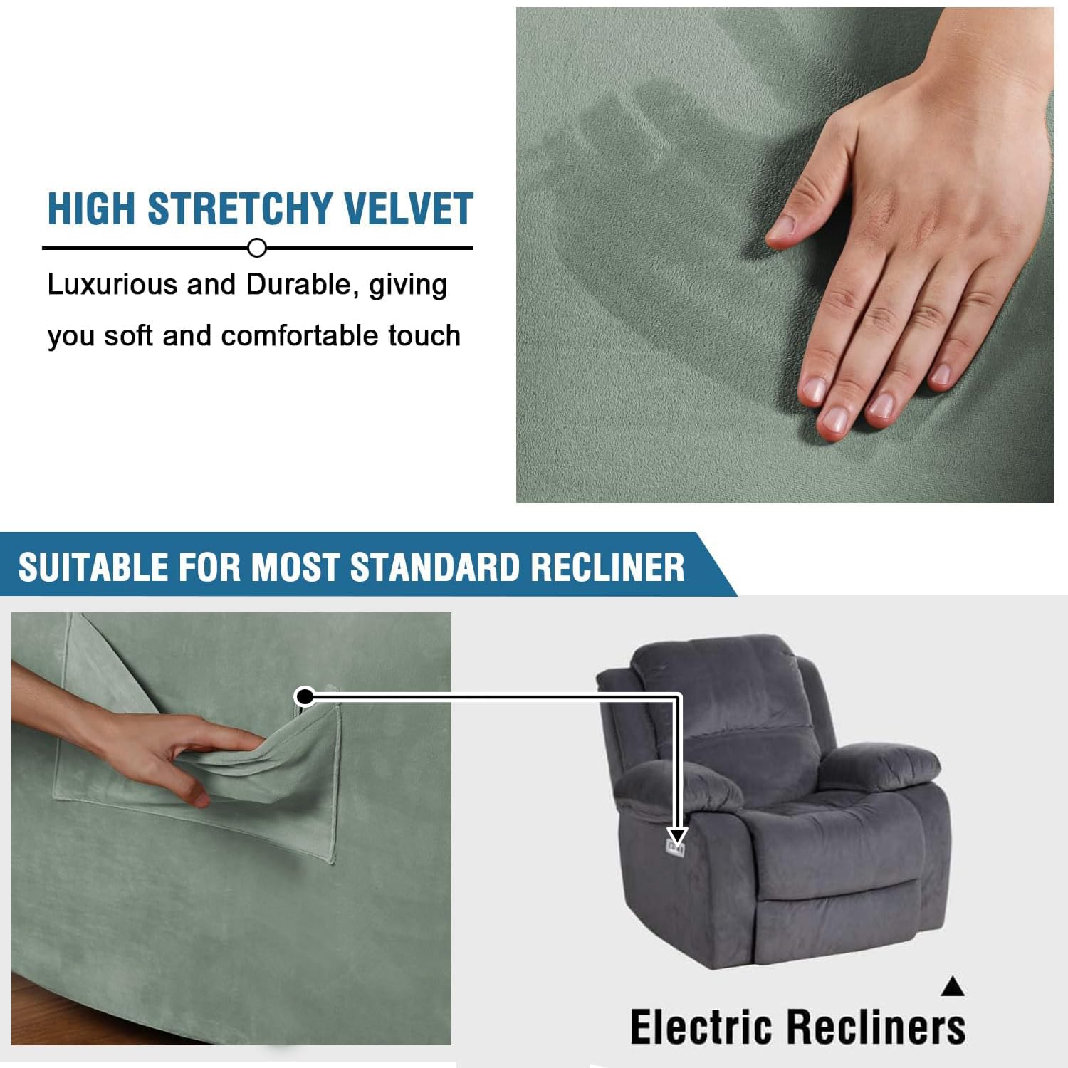 H.Versailtex Recliner Chair Cover Velvet Plush 1-Piece For Large Recliner, Soft Thick Luxury Furniture Protector With Elastic Bo