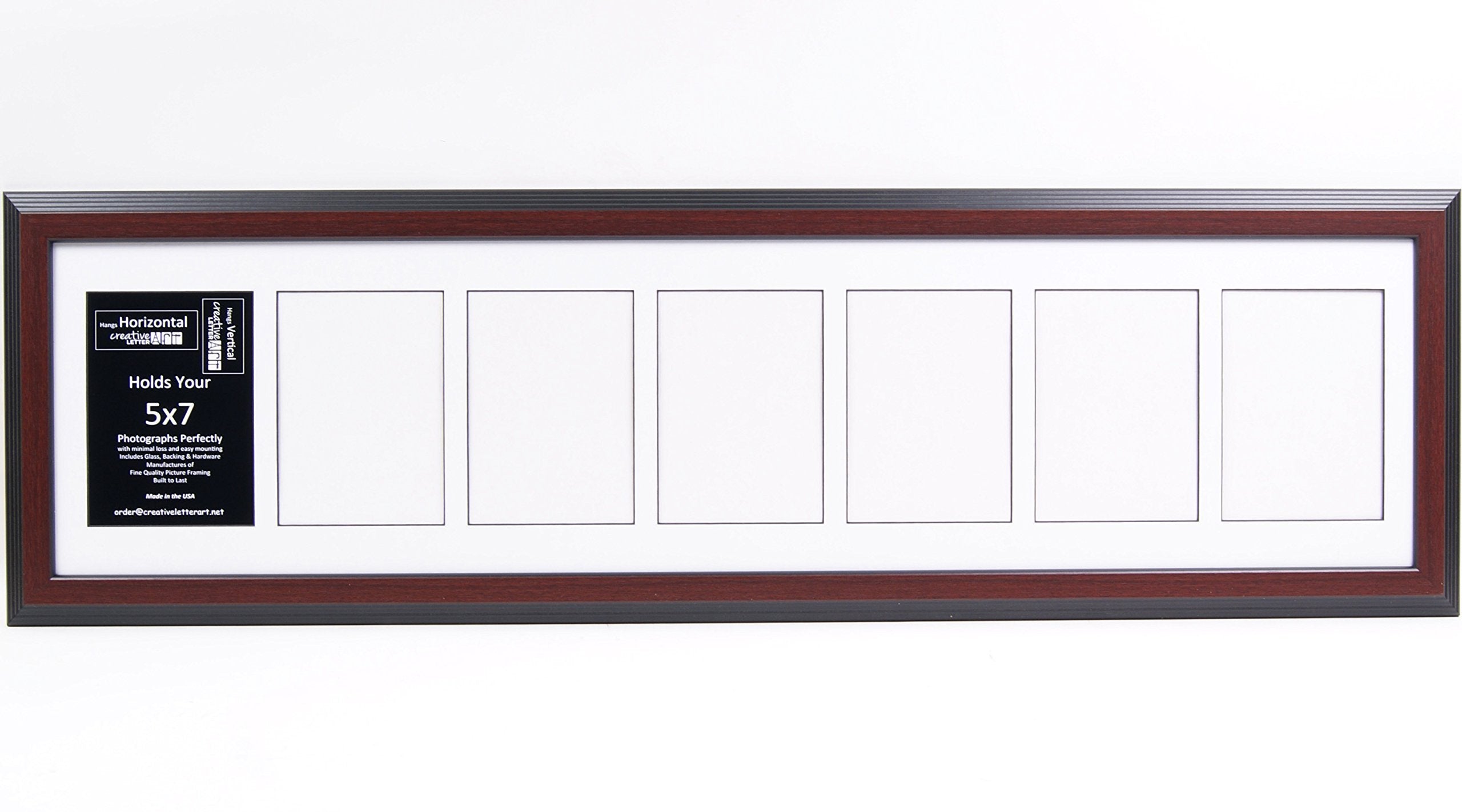 Creative Letter Art 7 Opening Glass Face Mahogany Picture Frame to hold 5 by 7 inch Photographs including 10x40-inch White Mat C