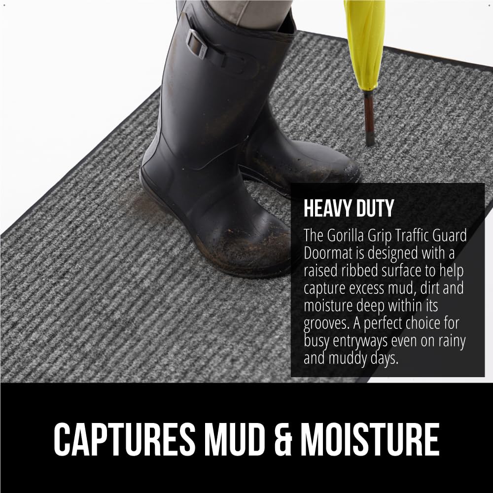 Gorilla Grip Waterproof Heavy Duty Traffic Guard Doormat, 2 Pack, Stain And Fade Resistant, Durable Rubber, Low Profile Door Mat, Shoe Scraper, Welcome Mats, 35X23, Gray