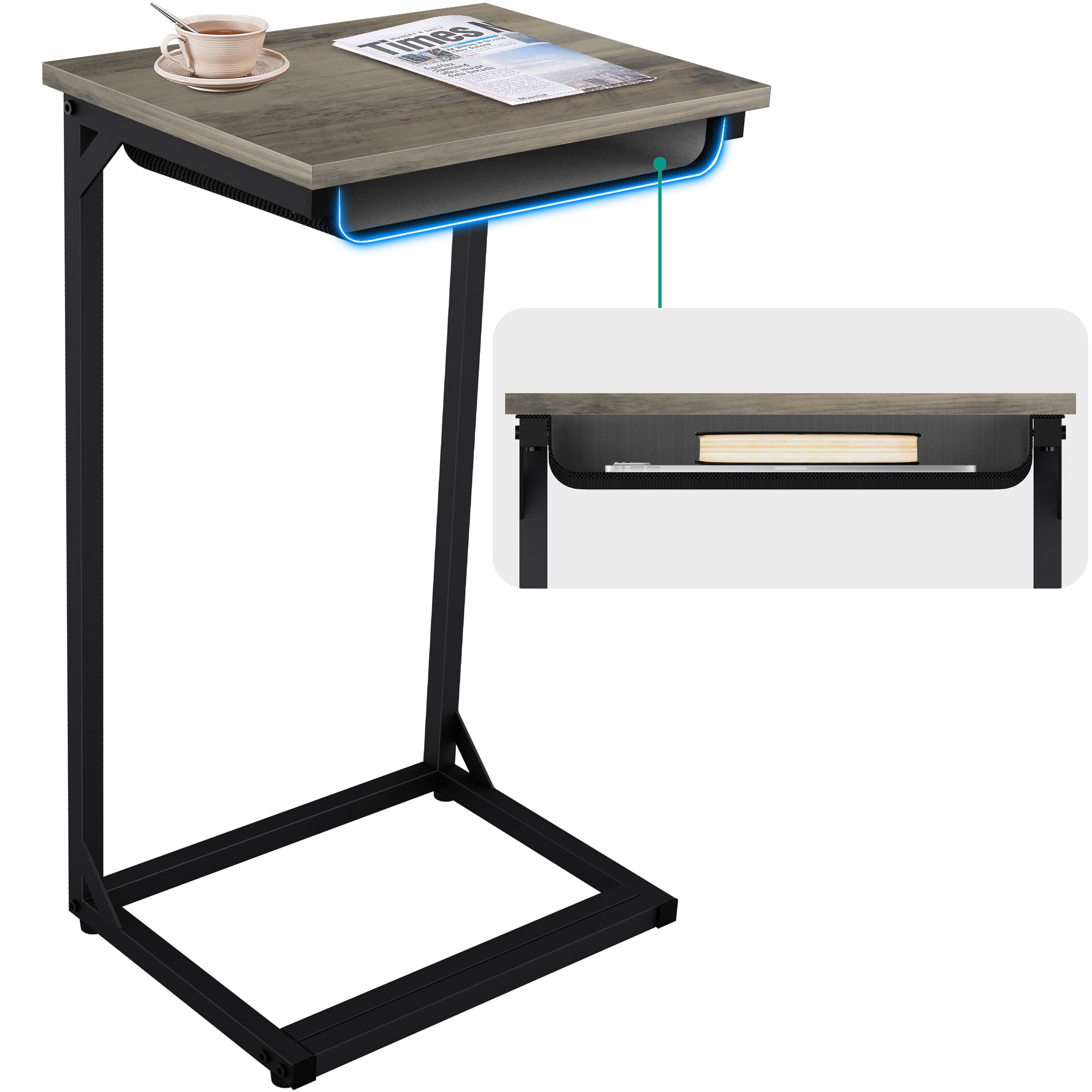 YEASHEIN Small Side Table, C Shaped End Table for Couch, Sofa Couch Table Bedside Table for Living Room & Bedroom, Narrow Nights