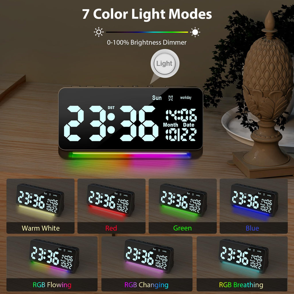 Samshow 120Db Super Loud Alarm Clock Heavy Sleepers Adults, Loud Alarm Clock Bluetooth Sync Time,15 Wake Up Sounds, 7 Color Nigh