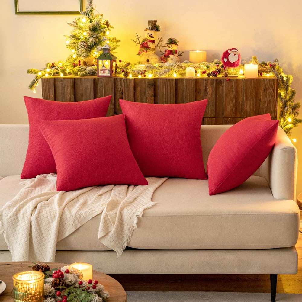 Miulee Pack Of 4 Decorative Outdoor Throw Pillow Covers Linen Waterproof Pillow Covers Farmhouse Cushion Cases For Patio Garden Tent Balcony Couch Sofa18X18 Inch Red