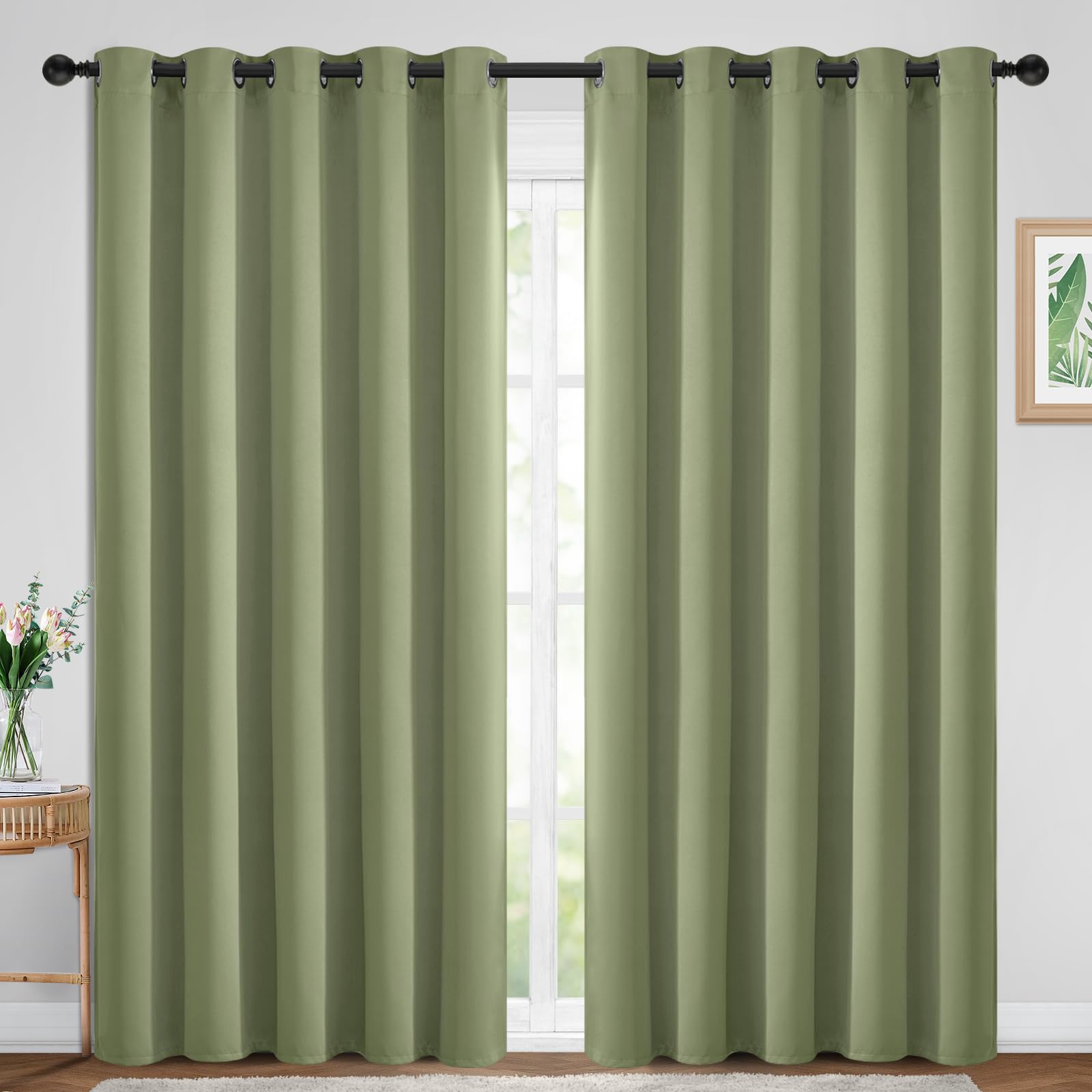 Yakamok 84 Inch Length Blackout Curtains For Bedroom, Light Blocking Drapes Room Darkening Thermal Insulated Solid Grommet Panel