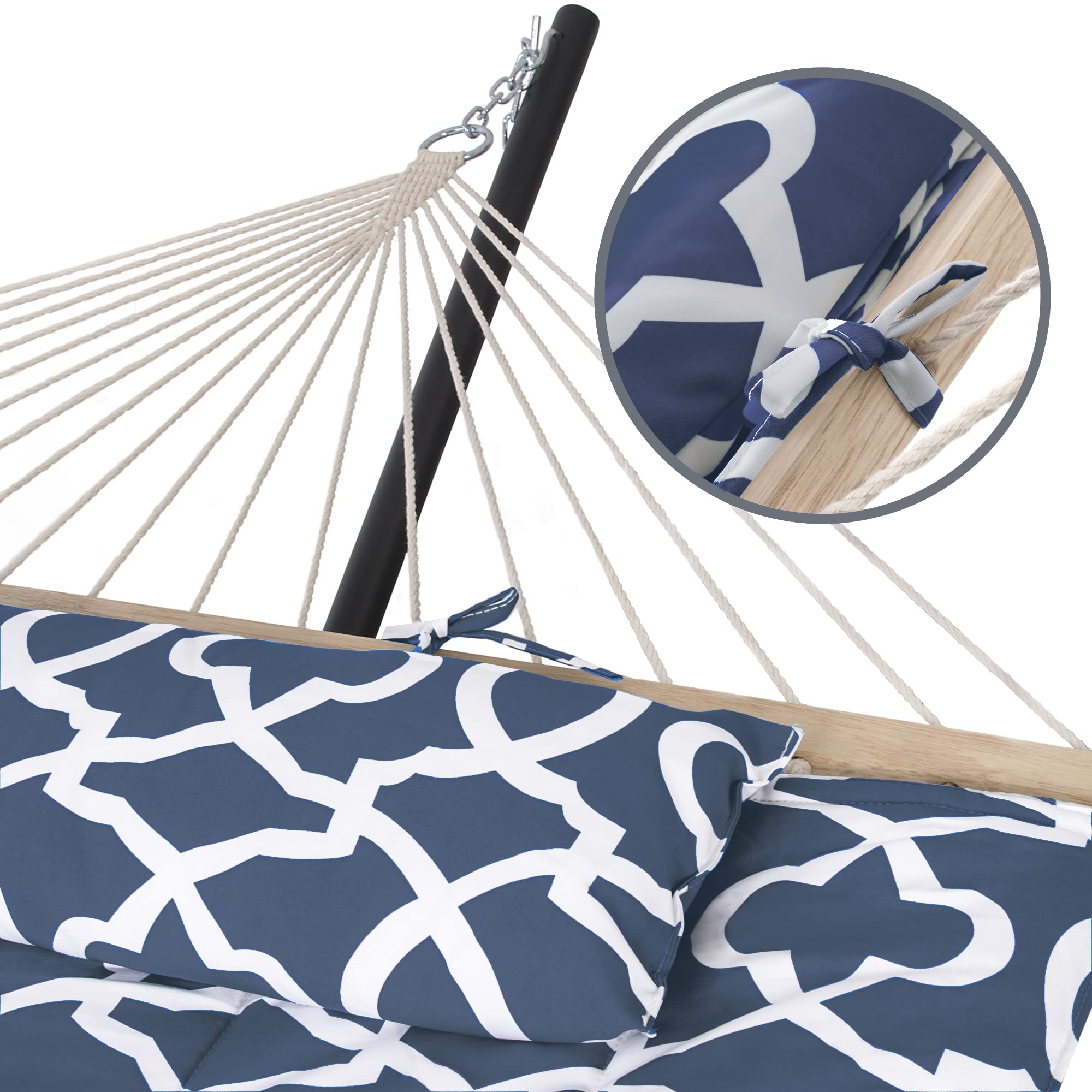 Suncreat Double Portable Hammock With Stand Included, 475 Lbs Capactiy, Extra Large Two Person Hammock, Blue Pattern
