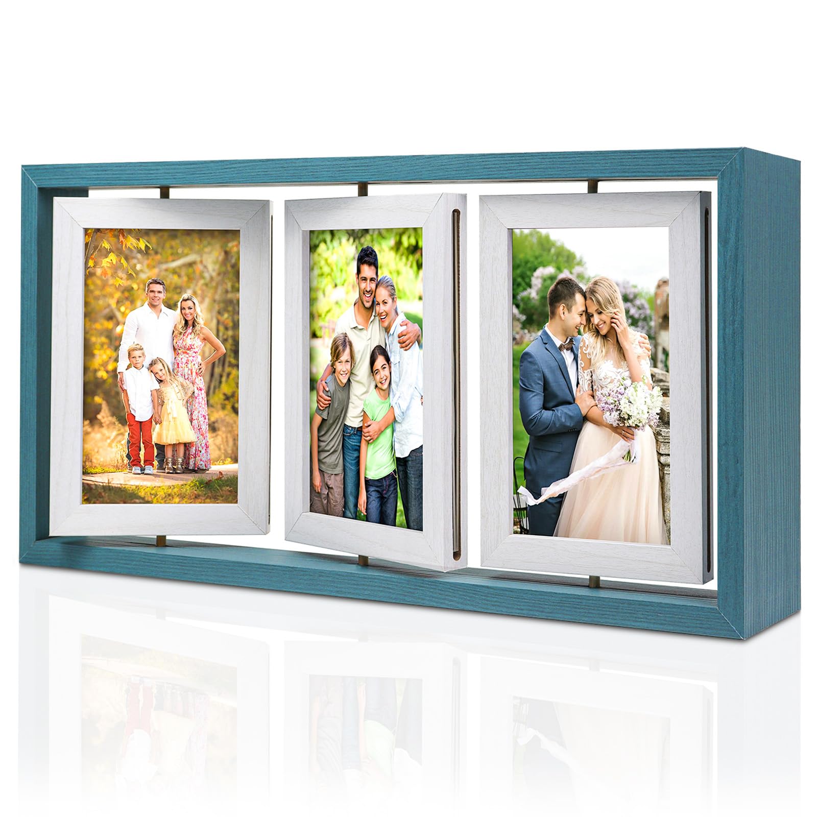 ZEEYUAN 4x6 Picture Frame Wooden Double Side Rotating 4x6 Photo Frame Rustic Collage Frame for 4x6 Pictures, 4x6 Multiple Family