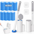 Disposable Toilet Brush Kit with 2 Handles & Holders, 64 Refill Heads
